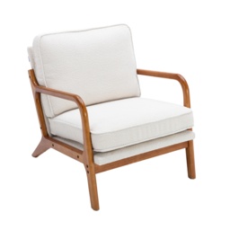 Mid-Century Modern Accent Chair with Solid Wood Frame and Soft Cushion, Comfy Armchair for Living Room, Ergonomic Design, 65x80x76cm, Beige - Aosom.UK - thumbnail 2