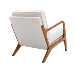 Mid-Century Modern Accent Chair with Solid Wood Frame and Soft Cushion, Comfy Armchair for Living Room, Ergonomic Design, 65x80x76cm, Beige - Aosom.UK - thumbnail 9