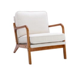 Mid-Century Modern Accent Chair with Solid Wood Frame and Soft Cushion, Comfy Armchair for Living Room, Ergonomic Design, 65x80x76cm, Beige - Aosom.UK - thumbnail 7