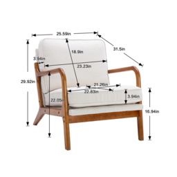 Mid-Century Modern Accent Chair with Solid Wood Frame and Soft Cushion, Comfy Armchair for Living Room, Ergonomic Design, 65x80x76cm, Beige - Aosom.UK - thumbnail 3