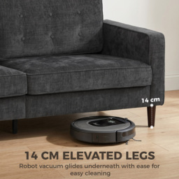 HOMCOM 3 Seater Sofa Button Tufted Upholstered Velvet Couch with Wood Legs for Living Room, Dark Grey - thumbnail 6