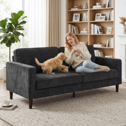 HOMCOM 3 Seater Sofa Button Tufted Upholstered Velvet Couch with Wood Legs for Living Room, Dark Grey - thumbnail 7