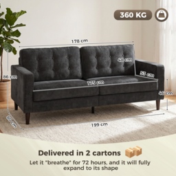 HOMCOM 3 Seater Sofa Button Tufted Upholstered Velvet Couch with Wood Legs for Living Room, Dark Grey - thumbnail 3