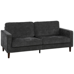 HOMCOM 3 Seater Sofa Button Tufted Upholstered Velvet Couch with Wood Legs for Living Room, Dark Grey - thumbnail 1