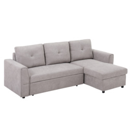 HOMCOM 3 Seater Sofa Bed, Pull Out Sofa Bed with Larger Bed Size & Thicker Cushion Padding, Corner Sofa Bed with Storage, Light Grey - Aosom UK - thumbnail 1