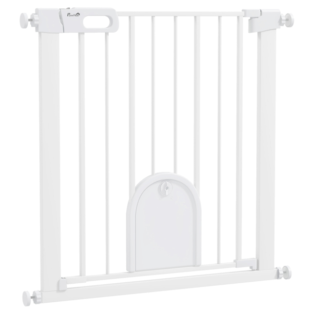 PawHut 75-82cm Pet Safety Gate with Double Locking, Pressure Fit Stair with Cat Flat for Doorways, Hallways, White - Aosom UK - image 1