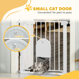 PawHut 75-82cm Pet Safety Gate with Double Locking, Pressure Fit Stair with Cat Flat for Doorways, Hallways, White - Aosom UK - thumbnail 6