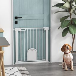 PawHut 75-82cm Pet Safety Gate with Double Locking, Pressure Fit Stair with Cat Flat for Doorways, Hallways, White - Aosom UK - thumbnail 9