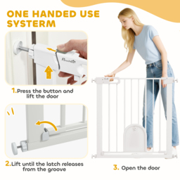 PawHut 75-82cm Pet Safety Gate with Double Locking, Pressure Fit Stair with Cat Flat for Doorways, Hallways, White - Aosom UK - thumbnail 4