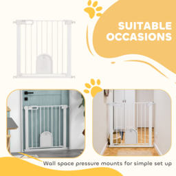 PawHut 75-82cm Pet Safety Gate with Double Locking, Pressure Fit Stair with Cat Flat for Doorways, Hallways, White - Aosom UK - thumbnail 8