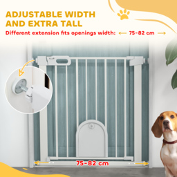 PawHut 75-82cm Pet Safety Gate with Double Locking, Pressure Fit Stair with Cat Flat for Doorways, Hallways, White - Aosom UK - thumbnail 7