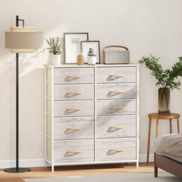 HOMCOM Chest of Ten Fabric Drawers - Natural Wood Finish - thumbnail 2