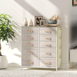 HOMCOM Chest of Ten Fabric Drawers - Natural Wood Finish - thumbnail 9