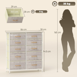 HOMCOM Chest of Ten Fabric Drawers - Natural Wood Finish - thumbnail 3