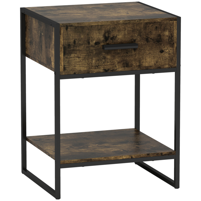 HOMCOM Modern Bedside Table - Rustic Brown - image 1