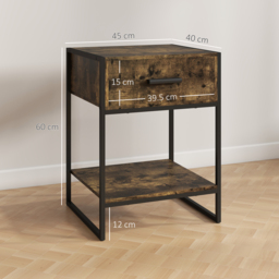 HOMCOM Modern Bedside Table - Rustic Brown - thumbnail 3