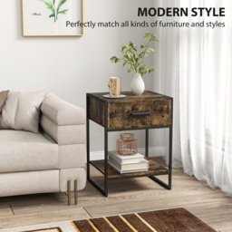 HOMCOM Modern Bedside Table - Rustic Brown - thumbnail 4