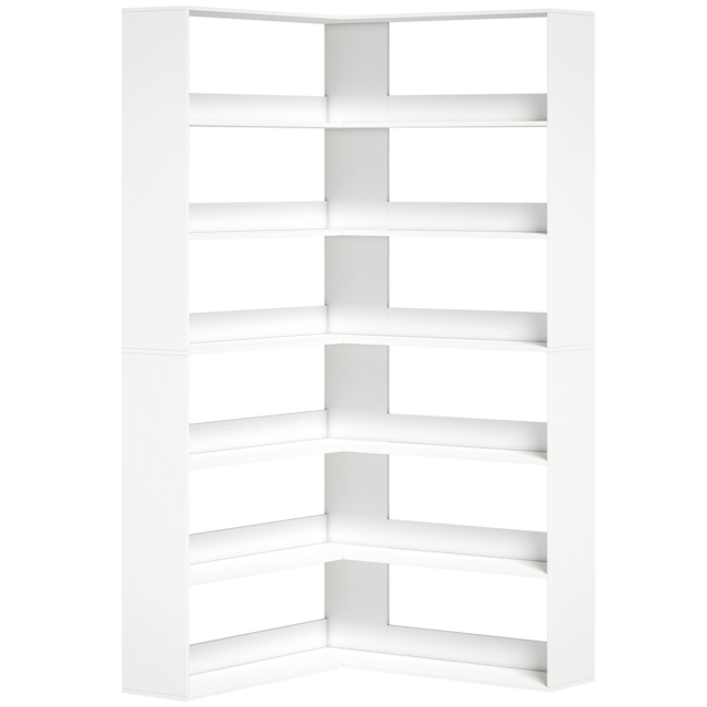 HOMCOM 7 Tiers Bookshelf, L-Shaped Corner Bookcase with Anti-Slip Rear Guard, White Wood Effect - image 1