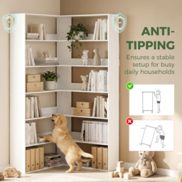HOMCOM 7 Tiers Bookshelf, L-Shaped Corner Bookcase with Anti-Slip Rear Guard, White Wood Effect - thumbnail 7