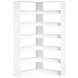 HOMCOM 7 Tiers Bookshelf, L-Shaped Corner Bookcase with Anti-Slip Rear Guard, White Wood Effect