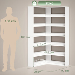 HOMCOM 7 Tiers Bookshelf, L-Shaped Corner Bookcase with Anti-Slip Rear Guard, White Wood Effect - thumbnail 3
