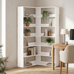 HOMCOM 7 Tiers Bookshelf, L-Shaped Corner Bookcase with Anti-Slip Rear Guard, White Wood Effect - thumbnail 2