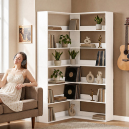 HOMCOM 7 Tiers Bookshelf, L-Shaped Corner Bookcase with Anti-Slip Rear Guard, White Wood Effect - thumbnail 9