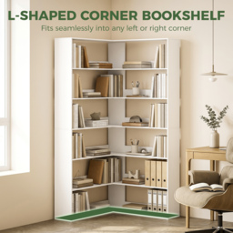 HOMCOM 7 Tiers Bookshelf, L-Shaped Corner Bookcase with Anti-Slip Rear Guard, White Wood Effect - thumbnail 4