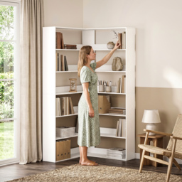 HOMCOM 7 Tiers Bookshelf, L-Shaped Corner Bookcase with Anti-Slip Rear Guard, White Wood Effect - thumbnail 8