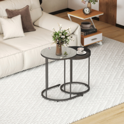 HOMCOM Round Nesting Side Table Set of 2 - Grey - thumbnail 7