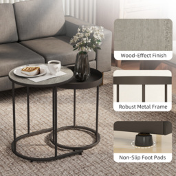 HOMCOM Round Nesting Side Table Set of 2 - Grey - thumbnail 6