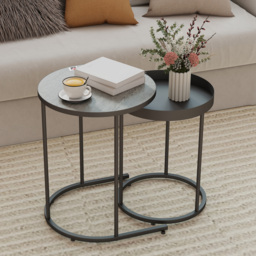 HOMCOM Round Nesting Side Table Set of 2 - Grey - thumbnail 2