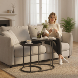 HOMCOM Round Nesting Side Table Set of 2 - Grey - thumbnail 9