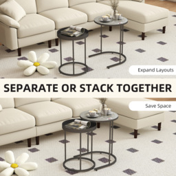 HOMCOM Round Nesting Side Table Set of 2 - Grey - thumbnail 4