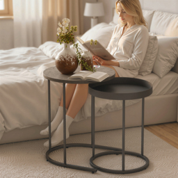 HOMCOM Round Nesting Side Table Set of 2 - Grey - thumbnail 8