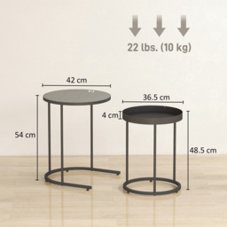 HOMCOM Round Nesting Side Table Set of 2 - Grey - thumbnail 3