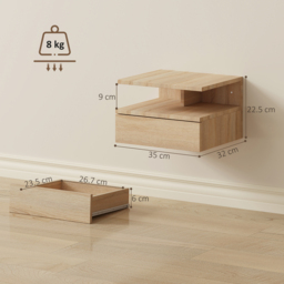 HOMCOM Set of Two Floating Bedside Tables - Oak - thumbnail 3