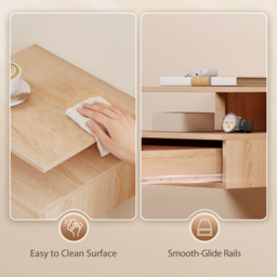 HOMCOM Set of Two Floating Bedside Tables - Oak - thumbnail 7