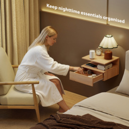 HOMCOM Set of Two Floating Bedside Tables - Oak - thumbnail 4