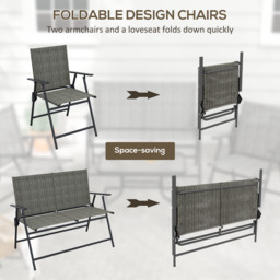 Outsunny Breathable Mesh Patio Set: Foldable Armchairs, Loveseat & Glass Table, Earthy Brown - Aosom UK - thumbnail 5