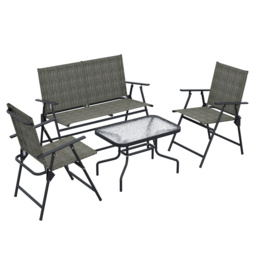 Outsunny Breathable Mesh Patio Set: Foldable Armchairs, Loveseat & Glass Table, Earthy Brown - Aosom UK