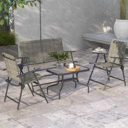 Outsunny Breathable Mesh Patio Set: Foldable Armchairs, Loveseat & Glass Table, Earthy Brown - Aosom UK - thumbnail 2