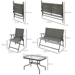 Outsunny Breathable Mesh Patio Set: Foldable Armchairs, Loveseat & Glass Table, Earthy Brown - Aosom UK - thumbnail 3