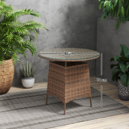Outsunny Wicker Garden Rattan Table, Patio Furniture Outdoor Coffee Table with Umbrella Hole and Tempered Glass Top, Brown - thumbnail 3