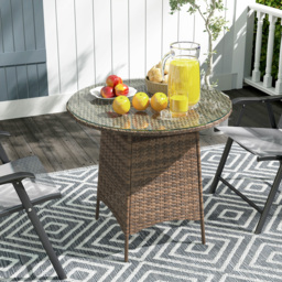 Outsunny Wicker Garden Rattan Table, Patio Furniture Outdoor Coffee Table with Umbrella Hole and Tempered Glass Top, Brown - thumbnail 8