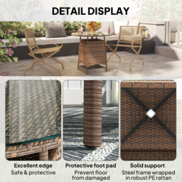 Outsunny Wicker Garden Rattan Table, Patio Furniture Outdoor Coffee Table with Umbrella Hole and Tempered Glass Top, Brown - thumbnail 7