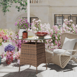 Outsunny Wicker Garden Rattan Table, Patio Furniture Outdoor Coffee Table with Umbrella Hole and Tempered Glass Top, Brown - thumbnail 9