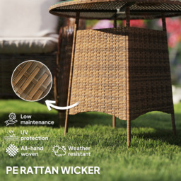 Outsunny Wicker Garden Rattan Table, Patio Furniture Outdoor Coffee Table with Umbrella Hole and Tempered Glass Top, Brown - thumbnail 4