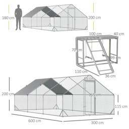 PawHut Chicken Run with Activity Shelf and Cover, Walk-In Coop for Outdoor Use, 3 x 6 x 2m - Aosom UK - thumbnail 3