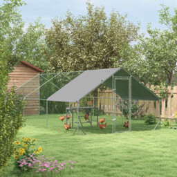PawHut Chicken Run with Activity Shelf and Cover, Walk-In Coop for Outdoor Use, 3 x 6 x 2m - Aosom UK - thumbnail 2